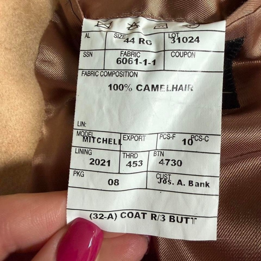 Jos A. Bank 100% Camel Hair Sport Coat Blazer Mens 44R Tan 3 Button Luxury - Picture 6 of 6